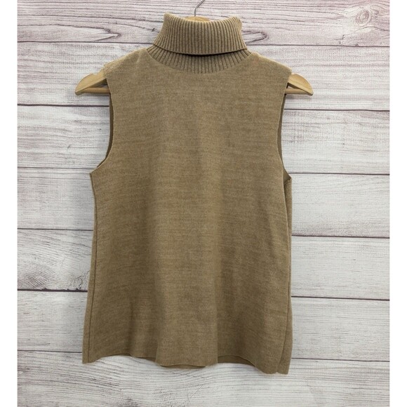 Zara  Brown Knit Sleeveless Turtleneck Neutral Sweater RawHem Soft Feel Women S - Picture 1 of 9